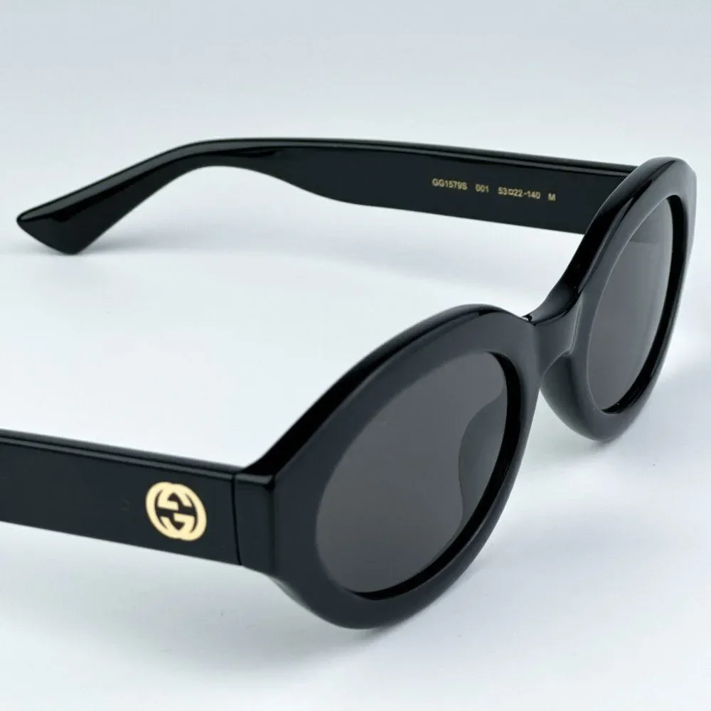 NEW Gucci GG1579S  001 Black Grey Unisex Oval Sunglasses GG 1579S